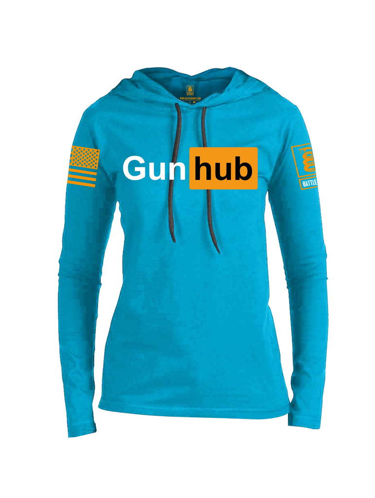 Battleraddle Gun Hub Orange Sleeve Print Womens Thin Cotton Lightweight Hoodie