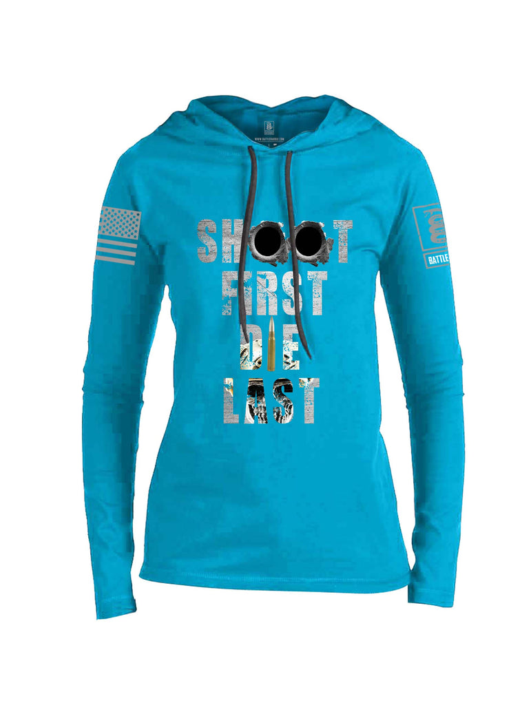 Battleraddle Shoot First Die Last Grey Sleeve Print Womens Thin Cotton Lightweight Hoodie