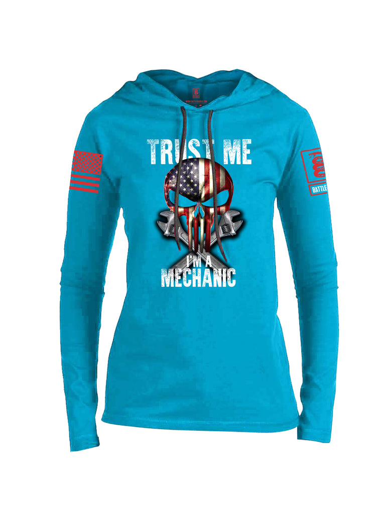 Battleraddle Trust Me I'm A Mechanic Red Sleeve Print Womens Thin Cotton Lightweight Hoodie