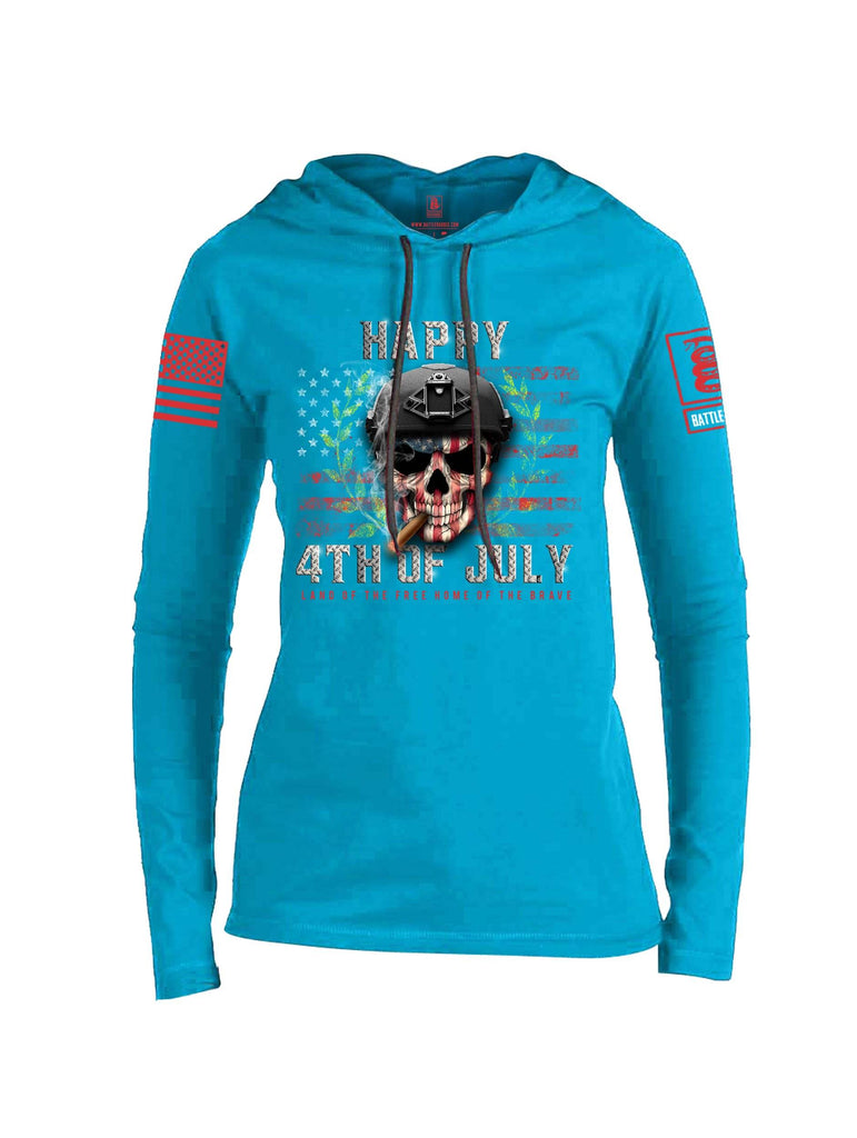 Battleraddle Happy 4th of July Land Of The Free Home Of The Brave Red Sleeve Print Womens Thin Cotton Lightweight Hoodie shirt|custom|veterans|Apparel-Womens Hoodie-Cotton