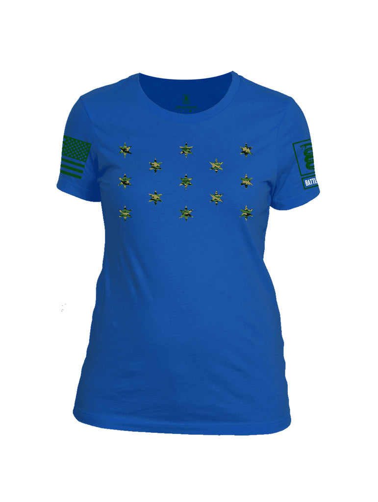 Battleraddle The OG Star Flag Green Sleeve Print Womens Cotton Crew Neck T Shirt