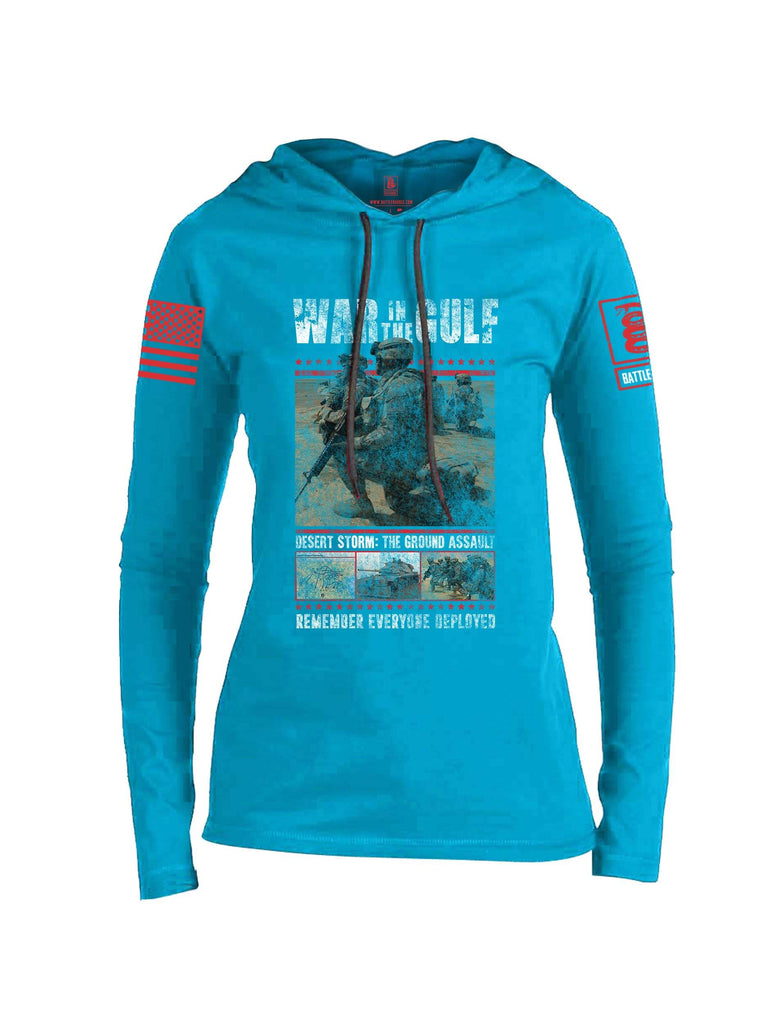 Battleraddle War In The Gulf Desert Storm The Ground Assault Remember Everyone Deployed Red Sleeve Print Womens Thin Cotton Lightweight Hoodie shirt|custom|veterans|Apparel-Womens Hoodie-Cotton