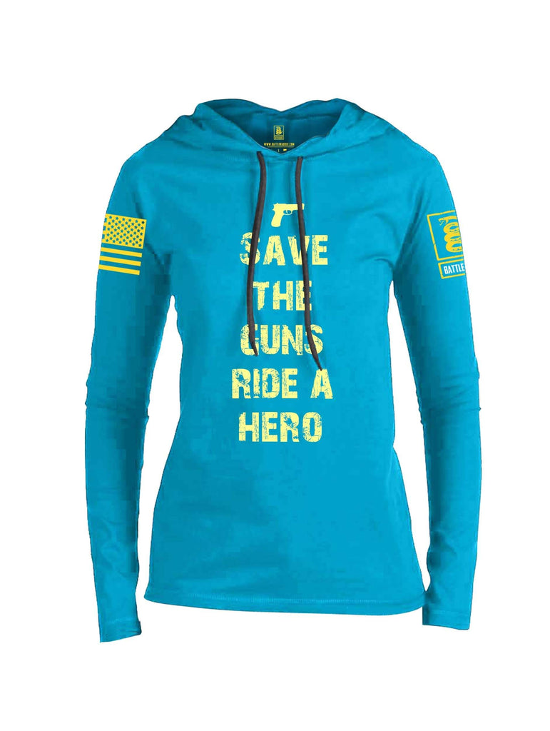 Battleraddle Save The Guns Ride A Hero Yellow Sleeve Print Womens Thin Cotton Lightweight Hoodie shirt|custom|veterans|Apparel-Womens Hoodie-Cotton