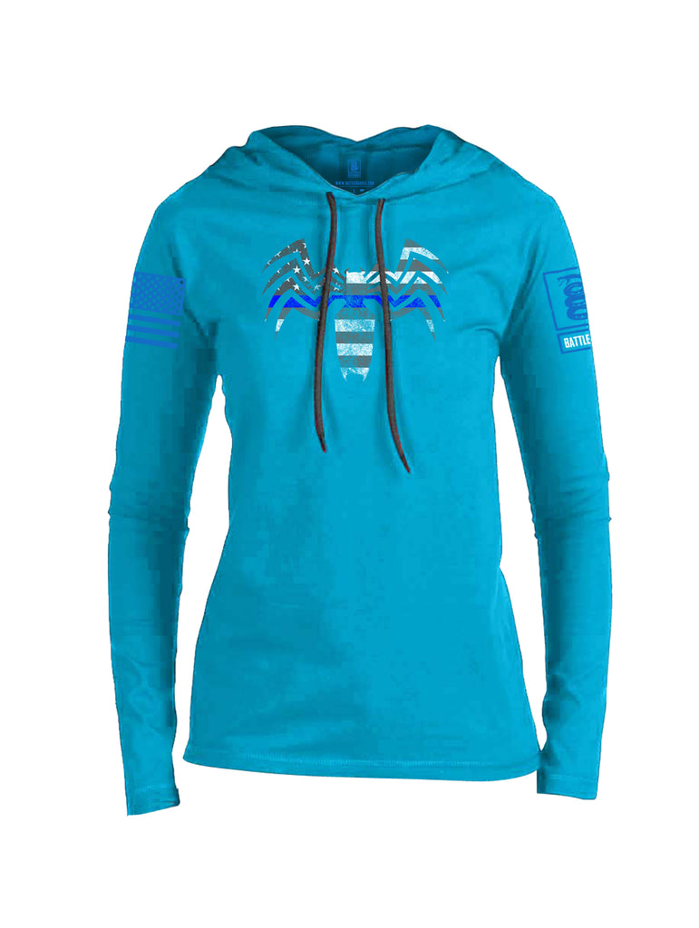 Battleraddle Venomize Flag Blue Line Blue Sleeve Print Womens Thin Cotton Lightweight Hoodie