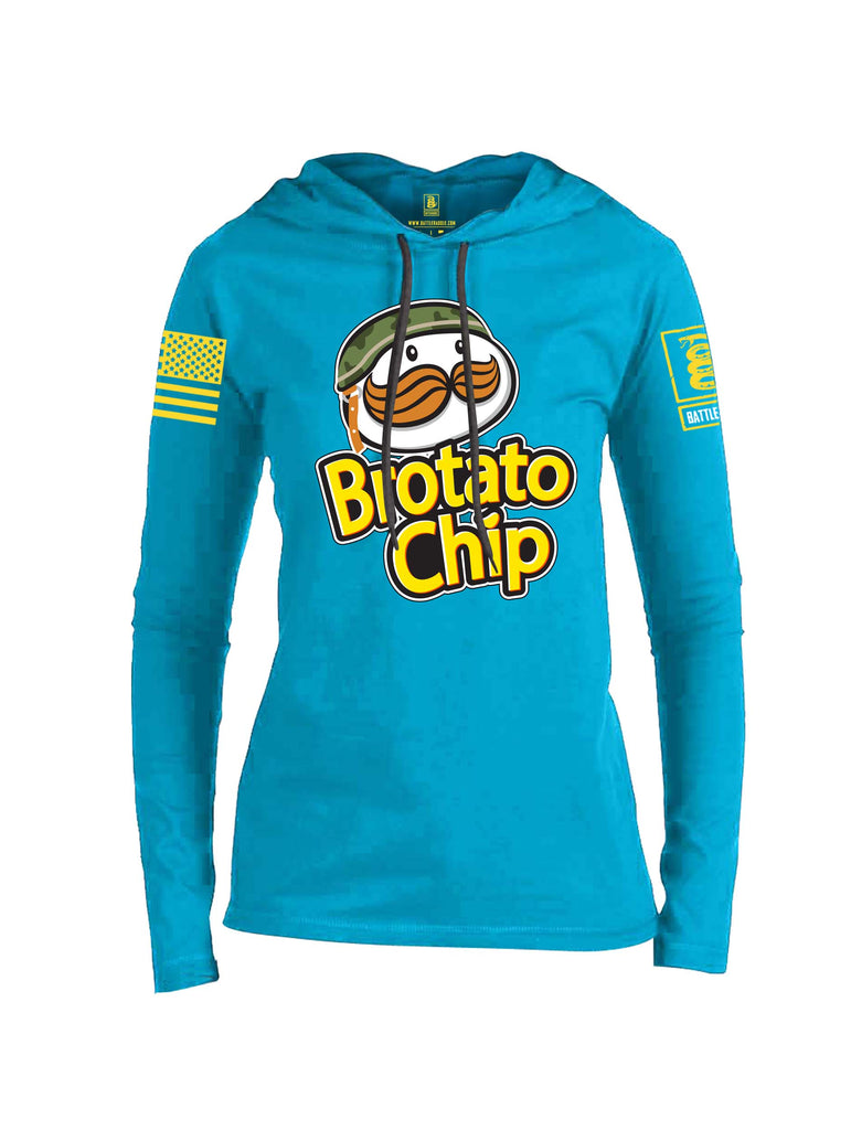 Battleraddle Brotato Chip Yellow Sleeve Print Womens Thin Cotton Lightweight Hoodie