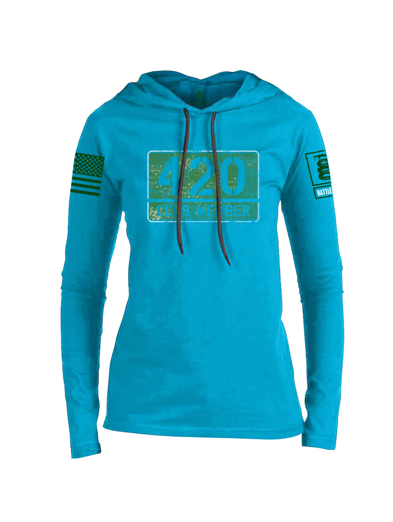 Battleraddle 420 Club Member Green Sleeve Print Womens Thin Cotton Lightweight Hoodie