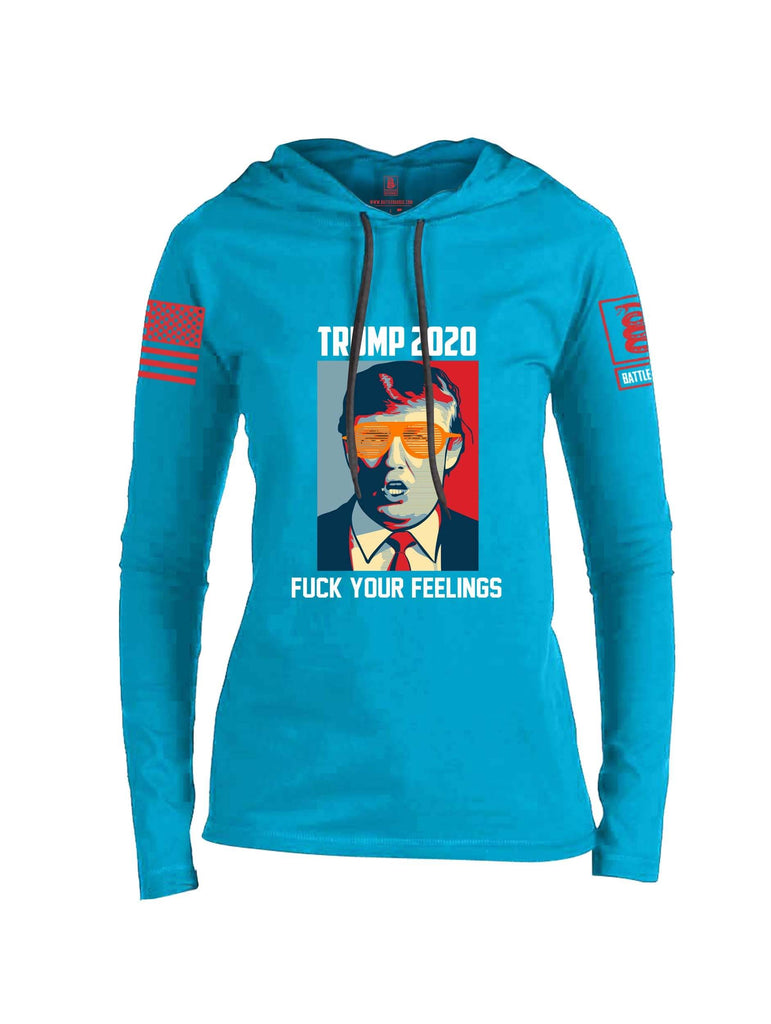 Battleraddle Trump 2020 Fuck Your Feelings Red Sleeve Print Womens Thin Cotton Lightweight Hoodie shirt|custom|veterans|Apparel-Womens Hoodie-Cotton