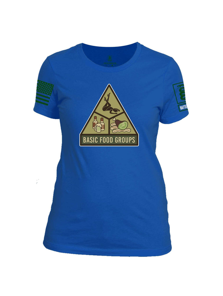 Battleraddle Basic Food Groups Green Sleeve Print Womens Cotton Crew Neck T Shirt shirt|custom|veterans|Apparel-Womens T Shirt-cotton