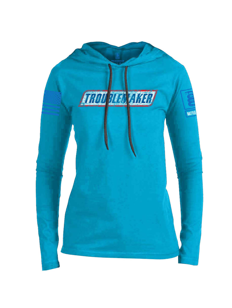 Battleraddle Troublemaker Blue Sleeve Print Womens Thin Cotton Lightweight Hoodie