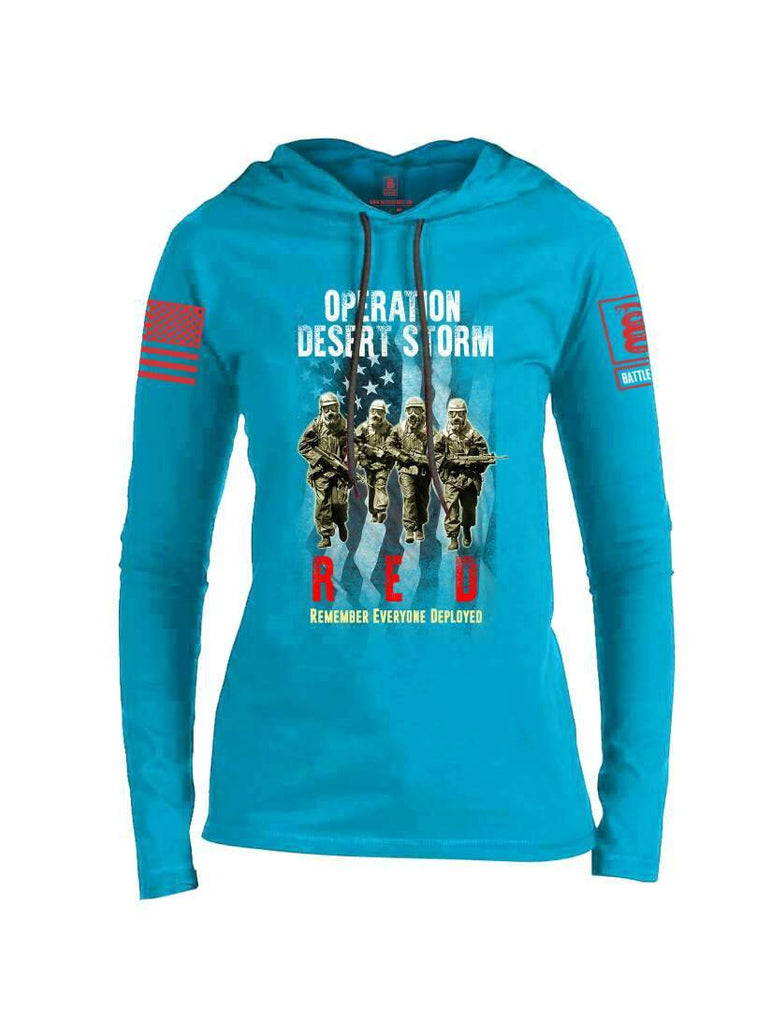 Battleraddle Operation Desert Storm RED Remember Everyone Deployed Red Sleeve Print Womens Thin Cotton Lightweight Hoodie shirt|custom|veterans|Apparel-Womens Hoodie-Cotton