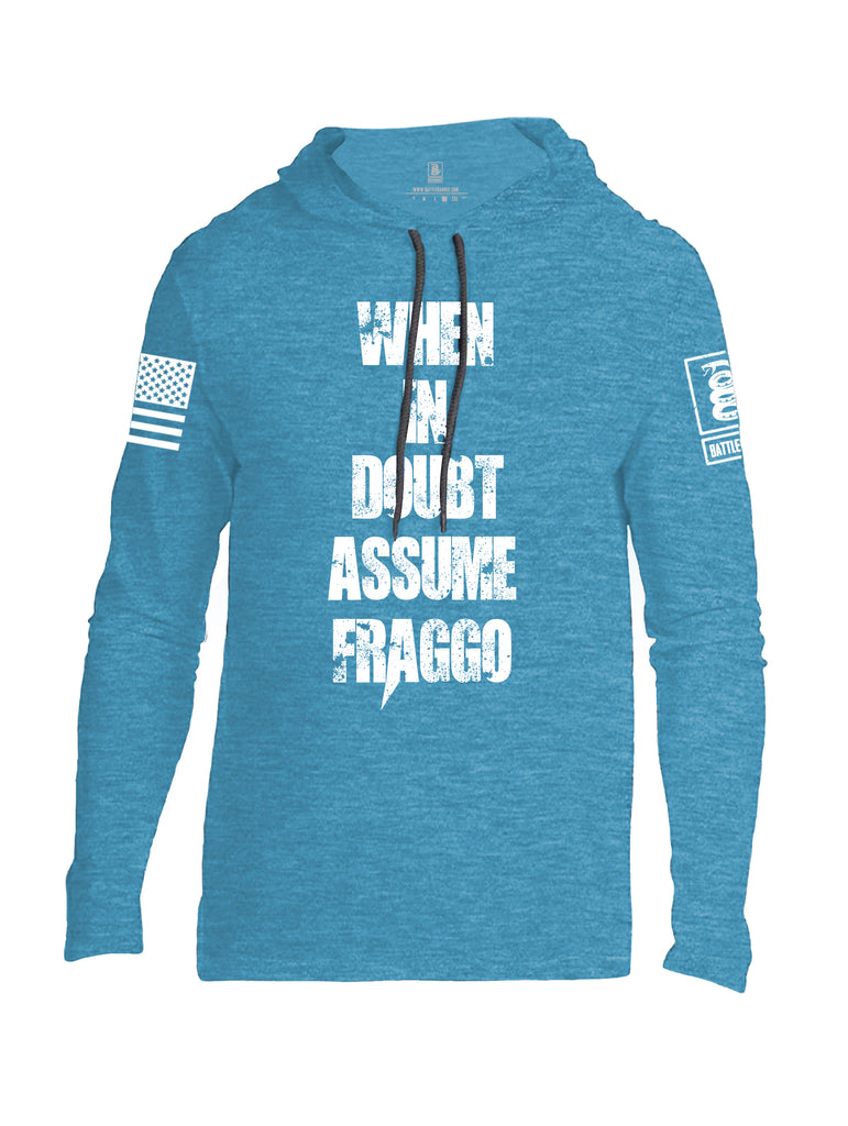 Battleraddle When In Doubt Assume Fraggo White Sleeve Print Mens Thin Cotton Lightweight Hoodie