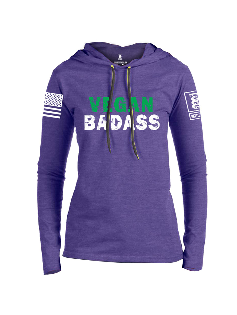 Battleraddle Vegan Badass White {sleeve_color} Sleeves Women Cotton Thin Cotton Lightweight Hoodie