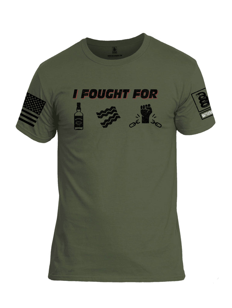 Battleraddle I Fought For Whiskey Bacon Freedom Black Sleeves Men Cotton Crew Neck T-Shirt
