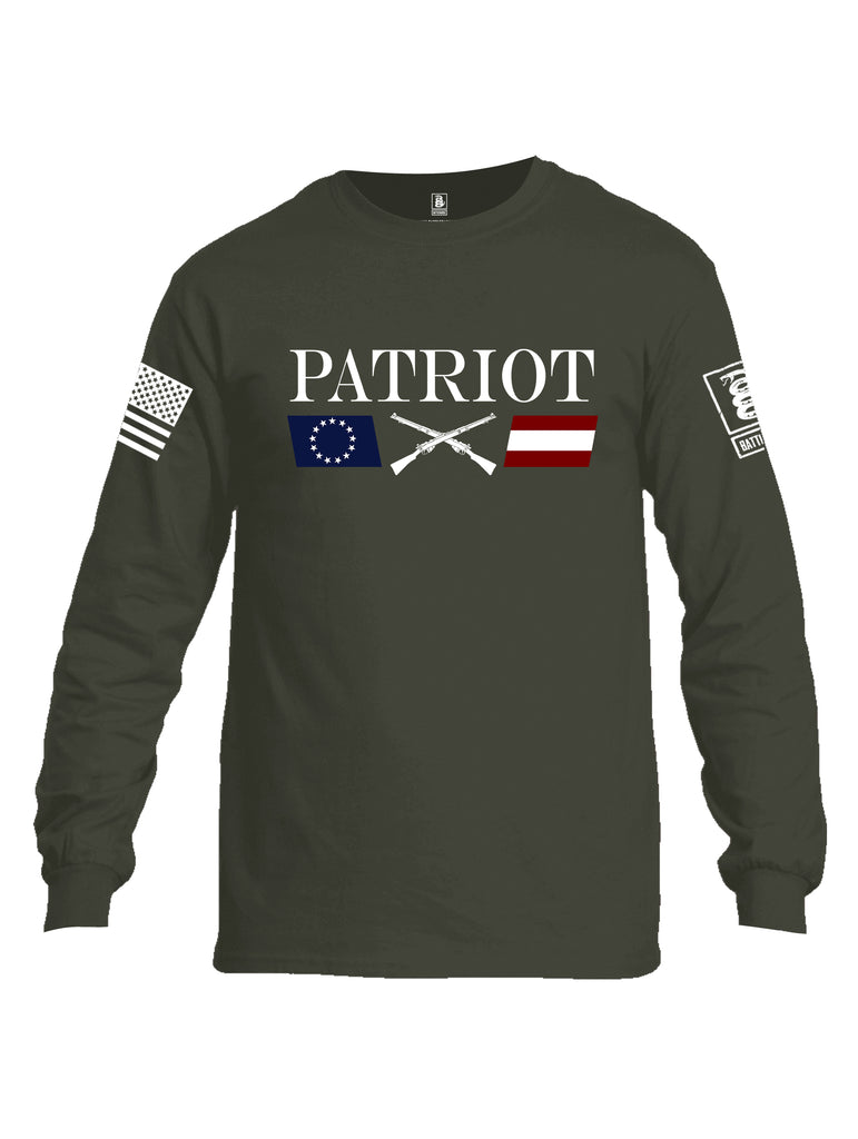 Battleraddle Patriot Rifle Flag White {sleeve_color} Sleeves Men Cotton Crew Neck Long Sleeve T Shirt