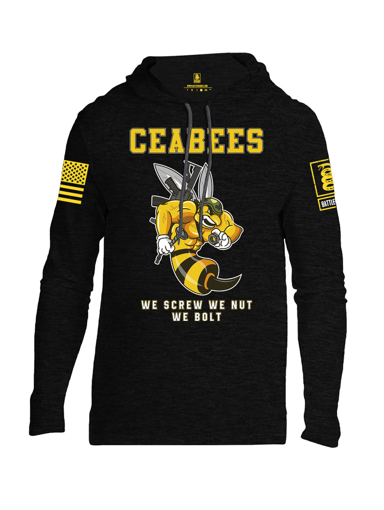 Battleraddle Ceabees We Screw We Nut We Bolt Yellow Sleeve Print Mens Thin Cotton Lightweight Hoodie