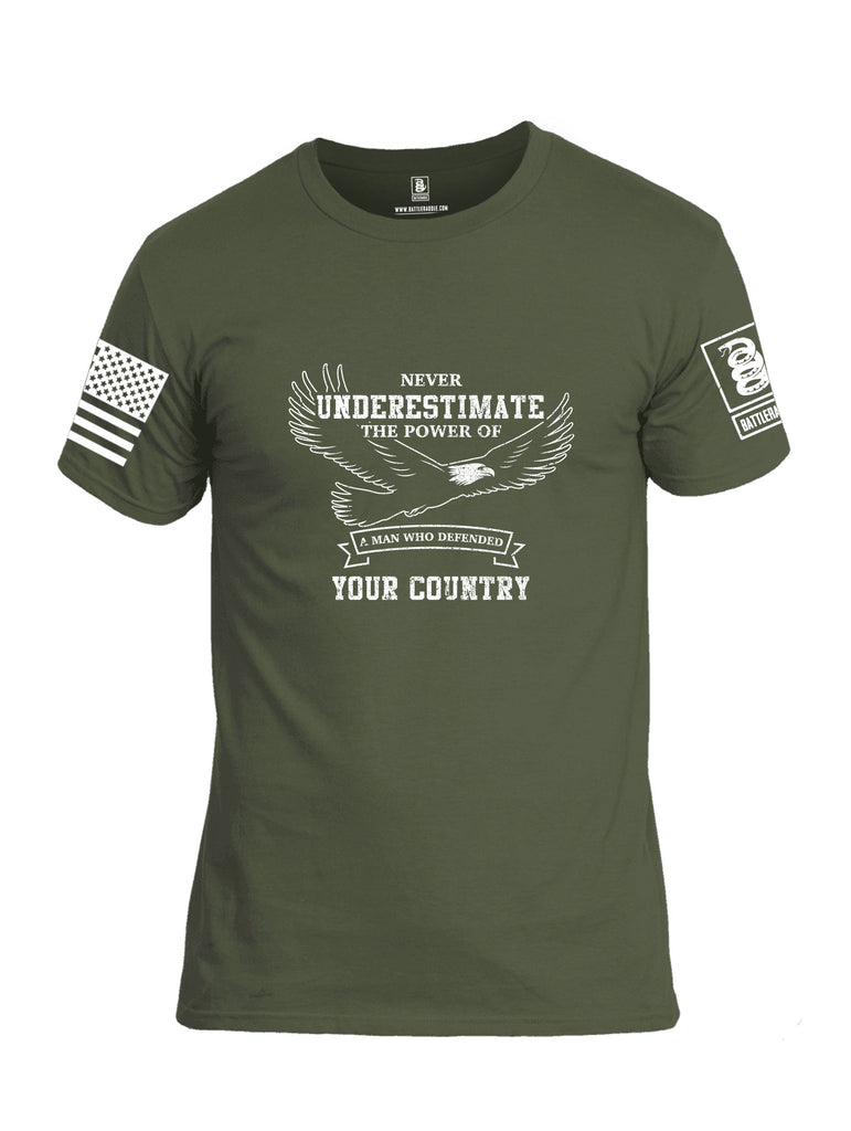Battleraddle Never Underestimate The Power Of A Man Who Defended Your Country White Sleeves Men Cotton Crew Neck T-Shirt