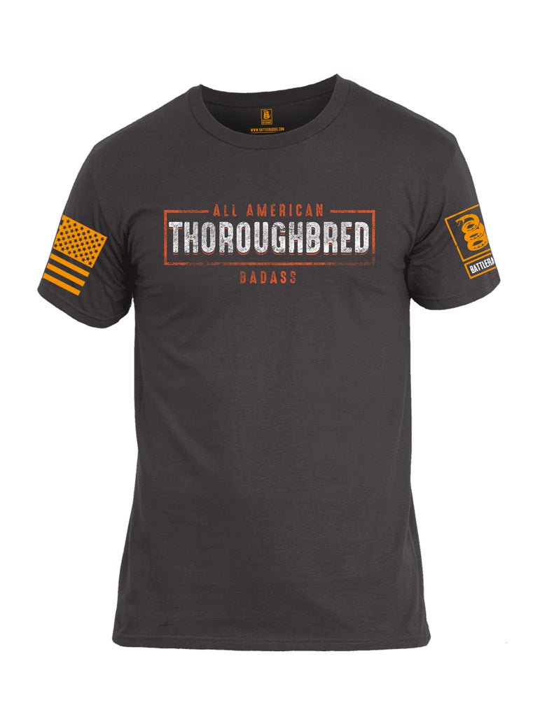 Battleraddle All American Thoroughbred Badass Orange Sleeve Print Mens Cotton Crew Neck T Shirt