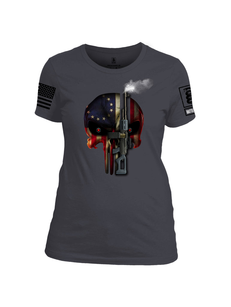 Battleraddle Expounder Machine Gun Black Sleeve Print Womens Cotton Crew Neck T Shirt