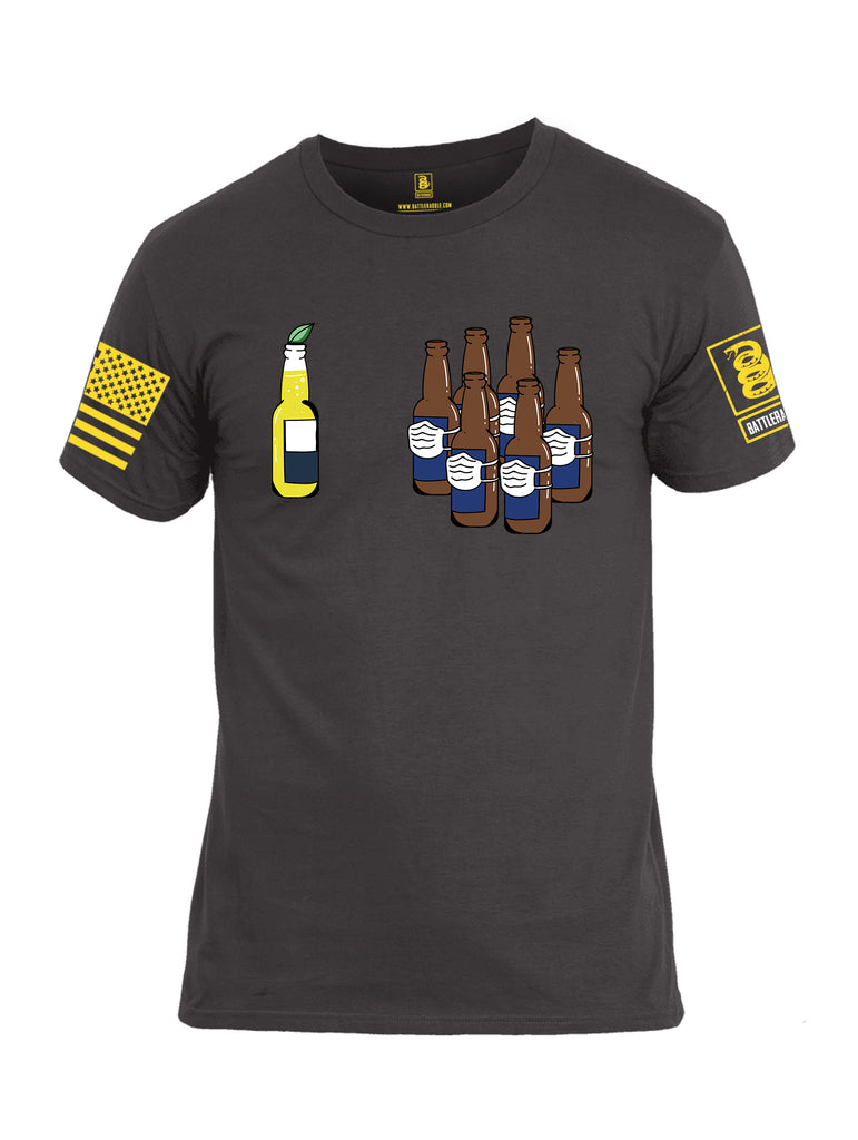 Battleraddle Corona Vs Beer Yellow Sleeve Print Mens Cotton Crew Neck T Shirt