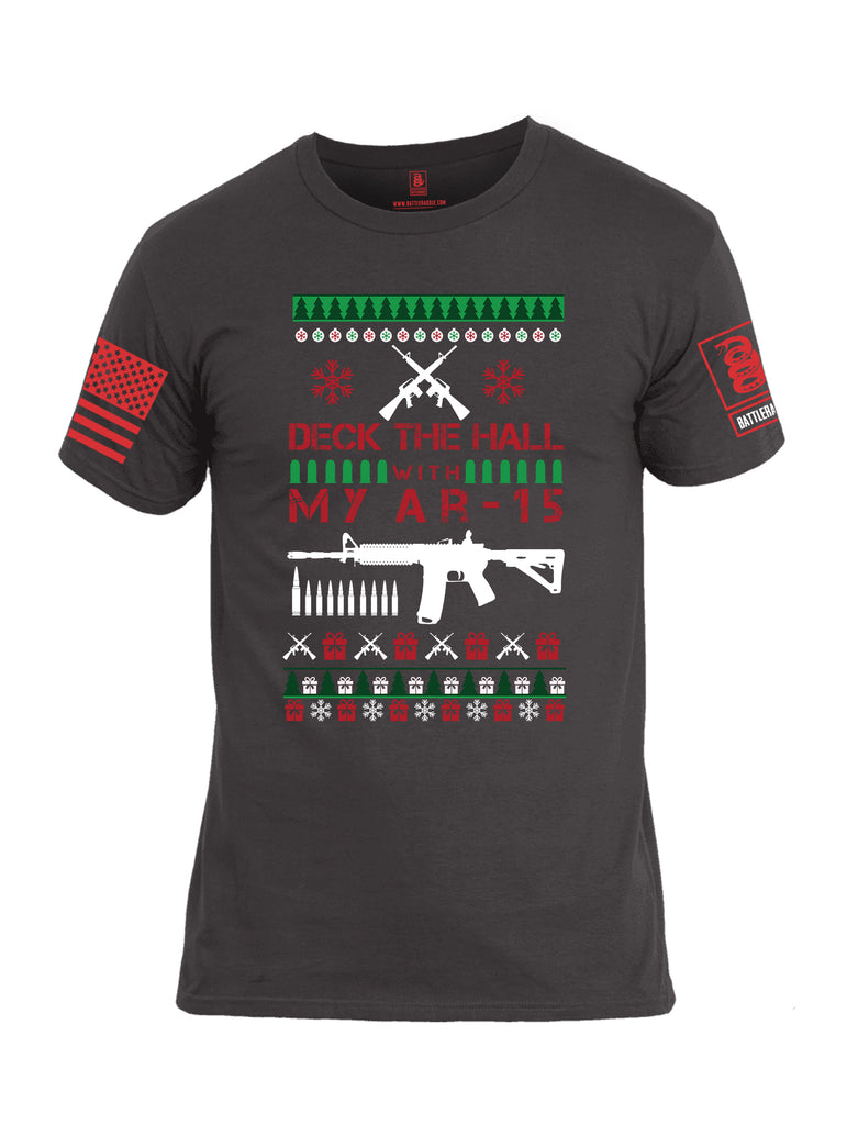 Battleraddle Deck The Hall With My AR15 Christmas Holiday Ugly Red Sleeve Print Mens Cotton Crew Neck T Shirt