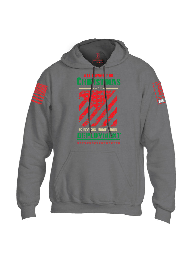 Battleraddle All I Want For Christmas Is My Son Home From Deployment Red Sleeve Print Mens Blended Hoodie With Pockets