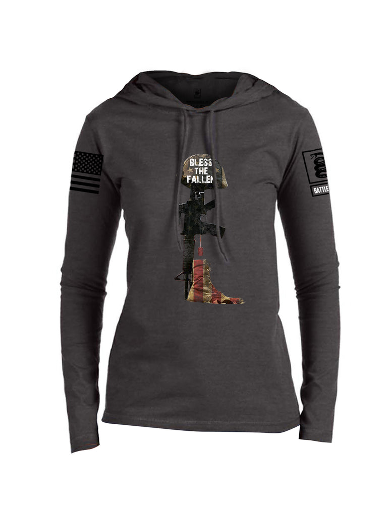 Battleraddle Bless The Fallen Black Sleeve Print Womens Thin Cotton Lightweight Hoodie