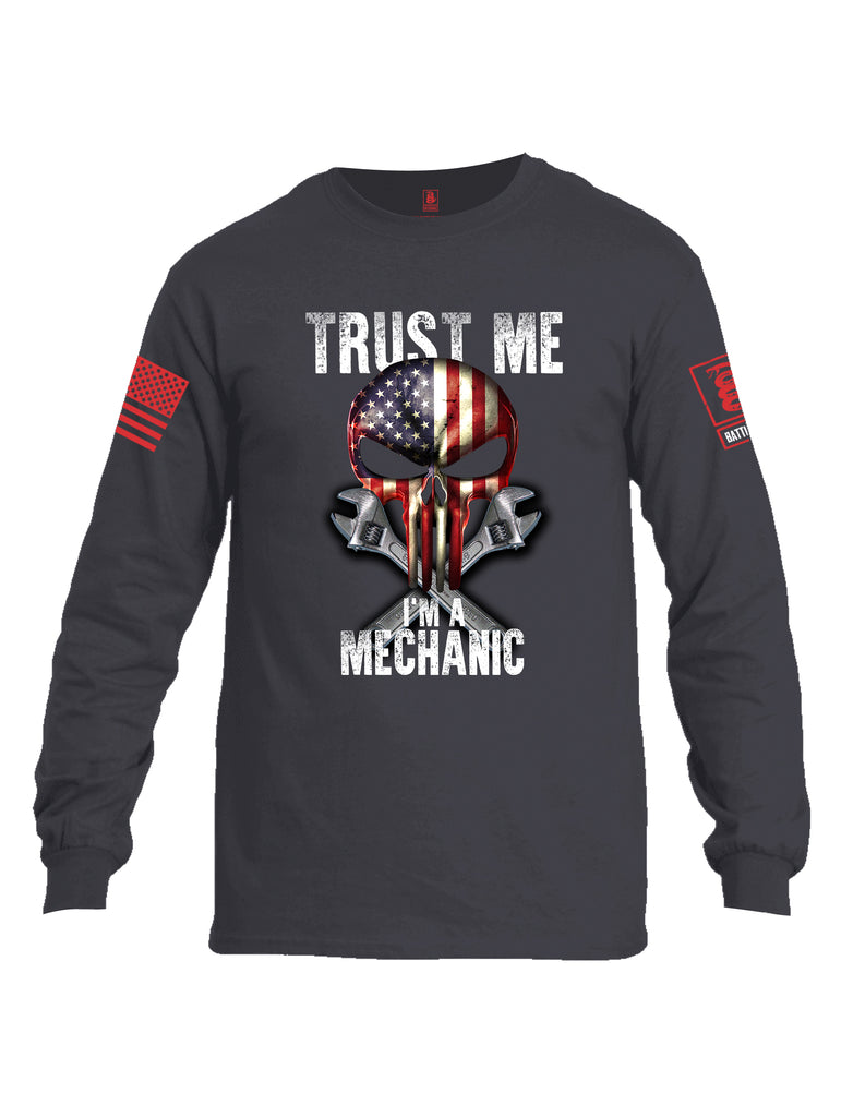 Battleraddle Trust Me I'm A Mechanic Red Sleeve Print Mens Cotton Long Sleeve Crew Neck T Shirt