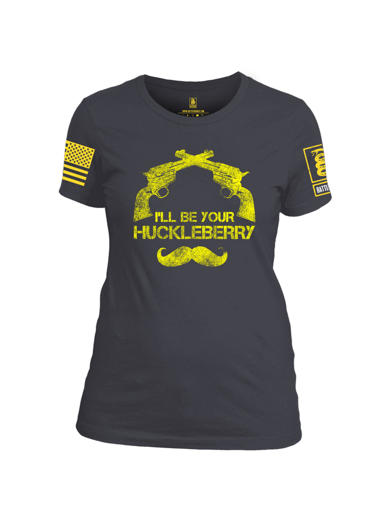Battleraddle I'll Be Your Huckleberry Yellow Sleeve Print Womens Cotton Crew Neck T Shirt