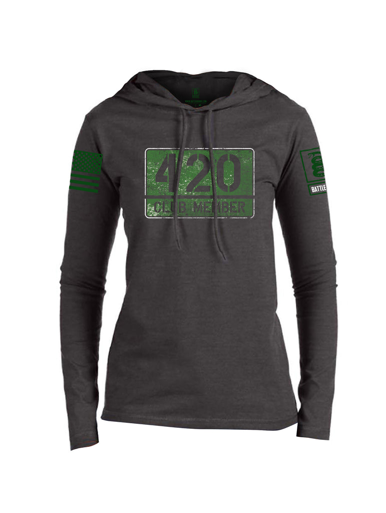 Battleraddle 420 Club Member Green Sleeve Print Womens Thin Cotton Lightweight Hoodie