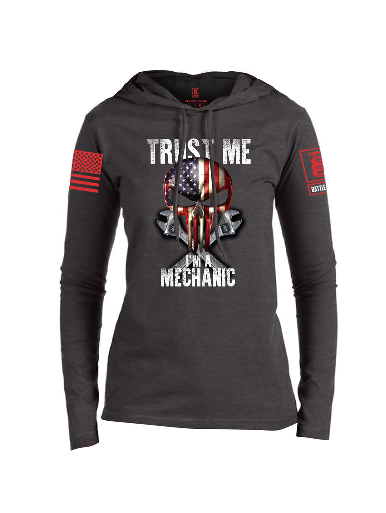 Battleraddle Trust Me I'm A Mechanic Red Sleeve Print Womens Thin Cotton Lightweight Hoodie