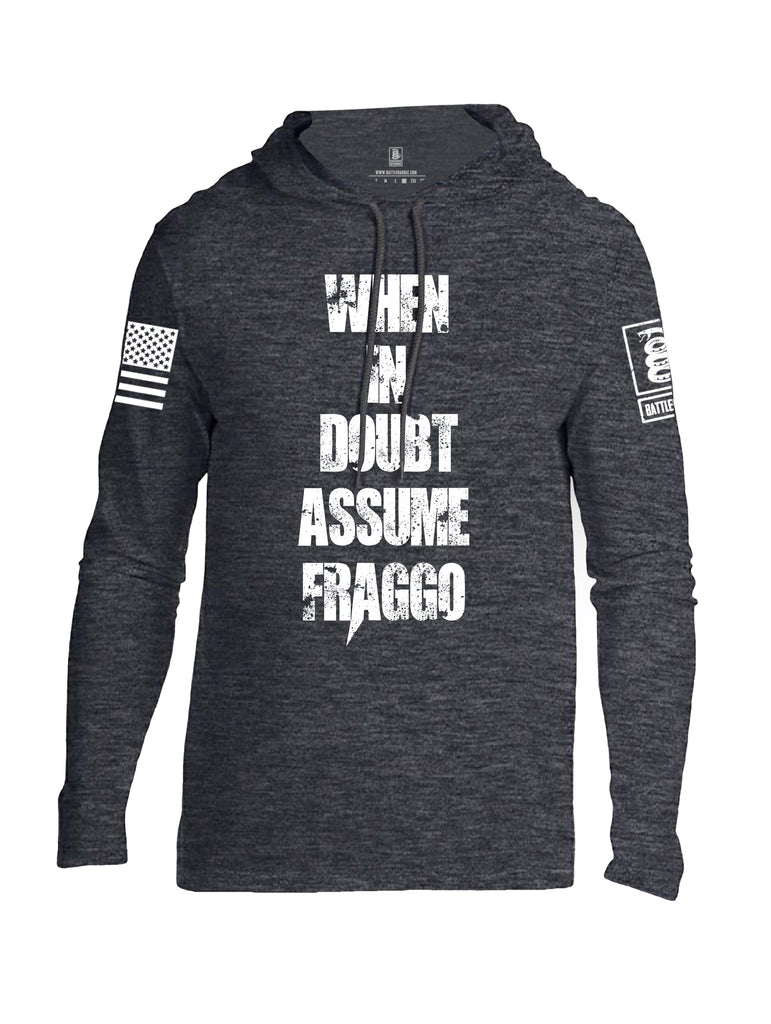 Battleraddle When In Doubt Assume Fraggo White Sleeve Print Mens Thin Cotton Lightweight Hoodie