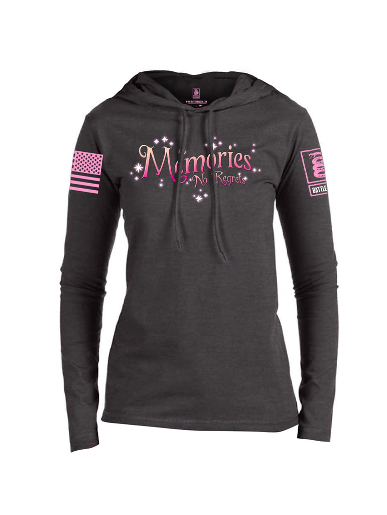 Battleraddle Memories No Regrets Pink Sleeve Print Womens Thin Cotton Lightweight Hoodie