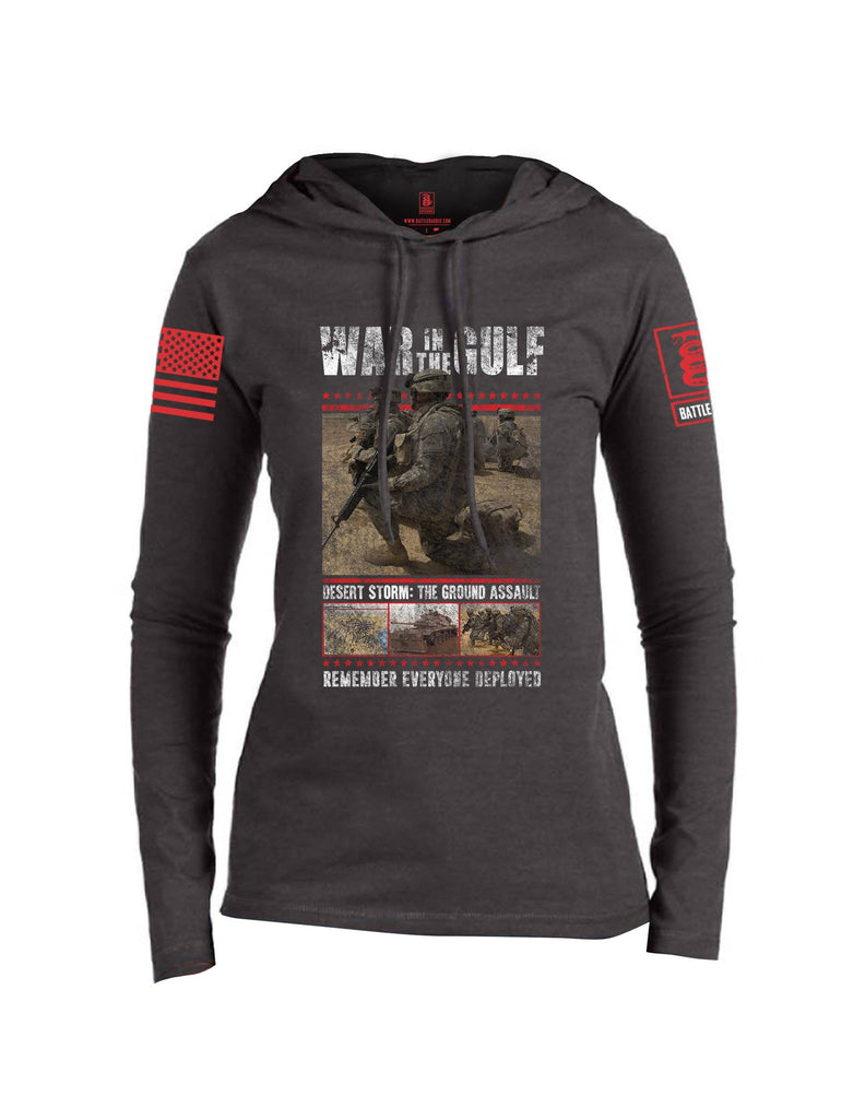 Battleraddle War In The Gulf Desert Storm The Ground Assault Remember Everyone Deployed Red Sleeve Print Womens Thin Cotton Lightweight Hoodie shirt|custom|veterans|Apparel-Womens Hoodie-Cotton