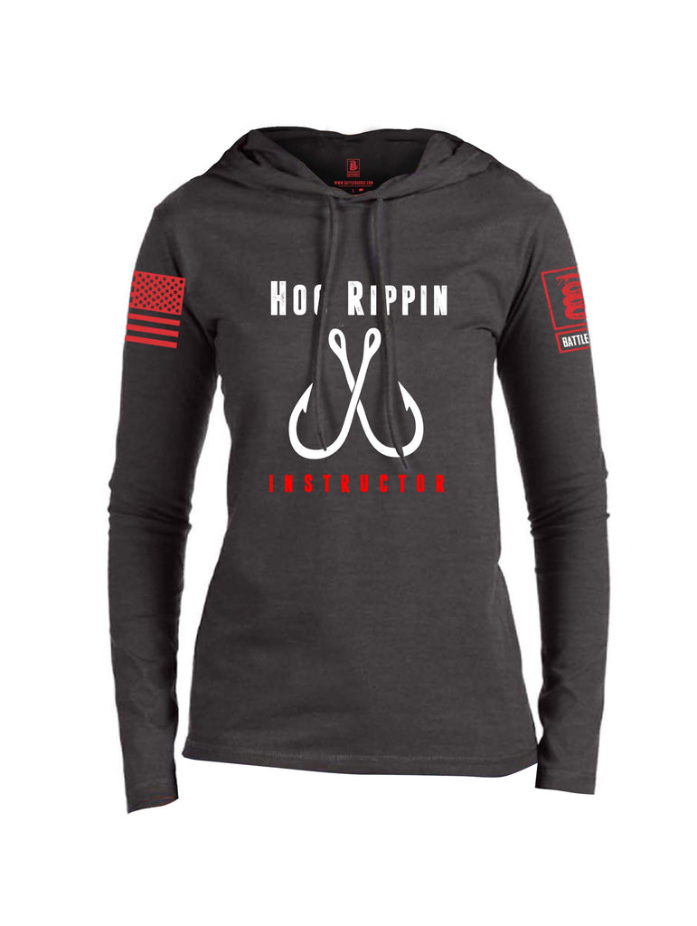 Battleraddle Hog Rippin Instructor Red Sleeve Print Womens Thin Cotton Lightweight Hoodie