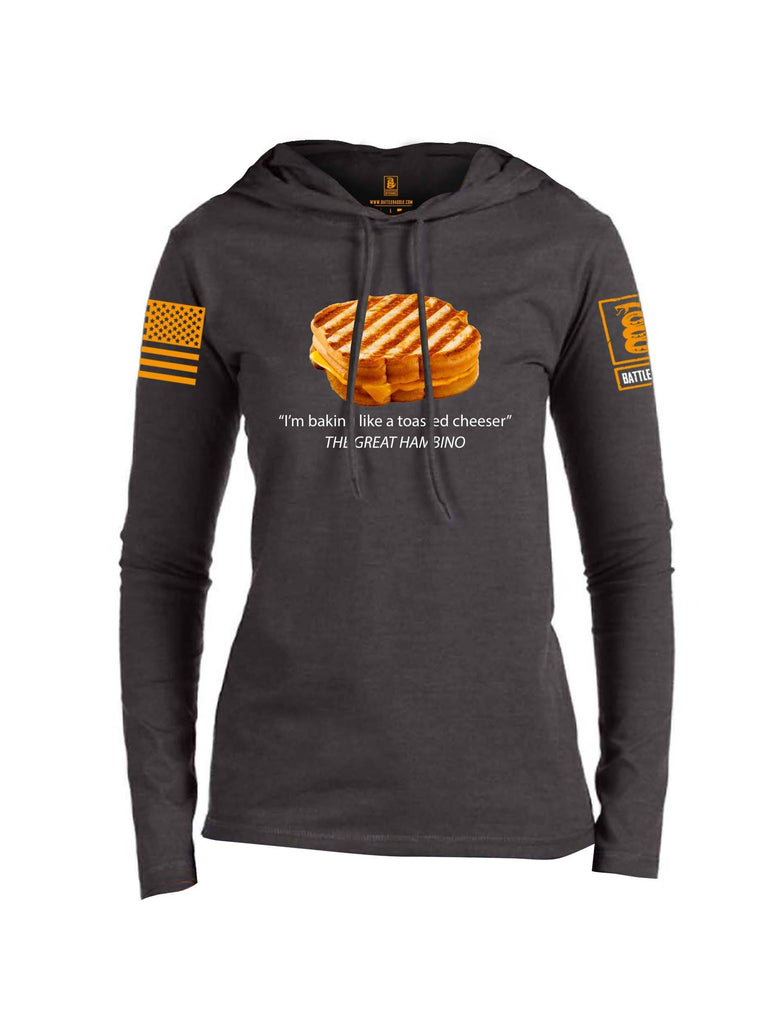 Battleraddle Im Baking Like A Toasted Cheeser The Great Hambino Orange Sleeve Print Womens Thin Cotton Lightweight Hoodie shirt|custom|veterans|Apparel-Womens Hoodie-Cotton