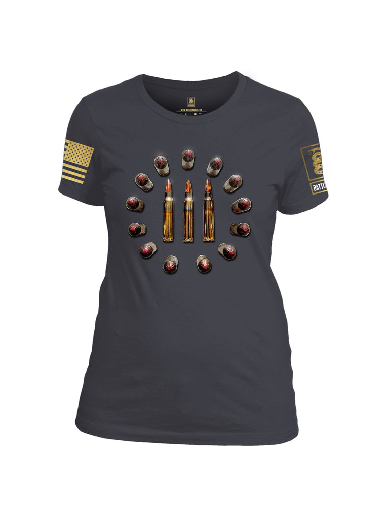 Battleraddle 3% Flag Round Bullets Brass Sleeve Print Womens Cotton Crew Neck T Shirt
