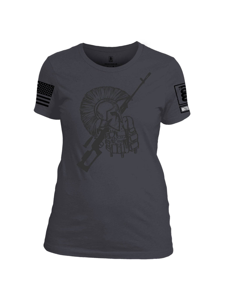 Battleraddle Vintage Spartan Black Sleeve Print Womens Cotton Crew Neck T Shirt shirt|custom|veterans|Apparel-Womens T Shirt-cotton