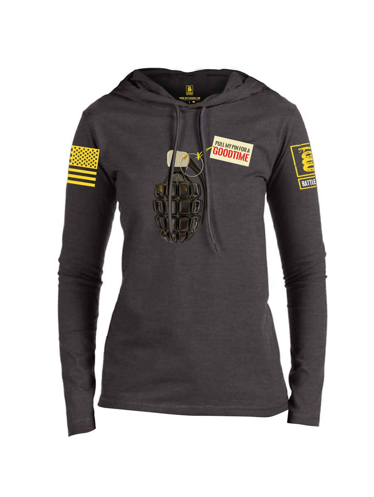 Battleraddle Pull My Pin For A Goodtime Yellow Sleeve Print Womens Thin Cotton Lightweight Hoodie shirt|custom|veterans|Apparel-Womens Hoodie-Cotton