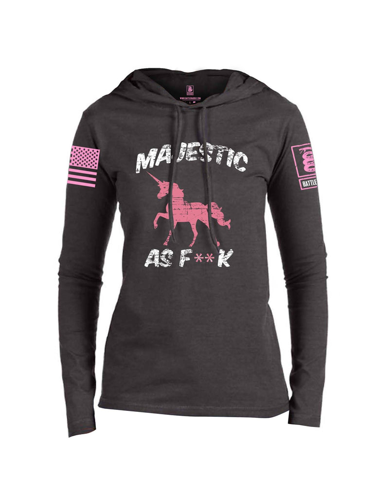 Battleraddle Majestic As F**k Pink Sleeve Print Womens Thin Cotton Lightweight Hoodie shirt|custom|veterans|Apparel-Womens Hoodie-Cotton