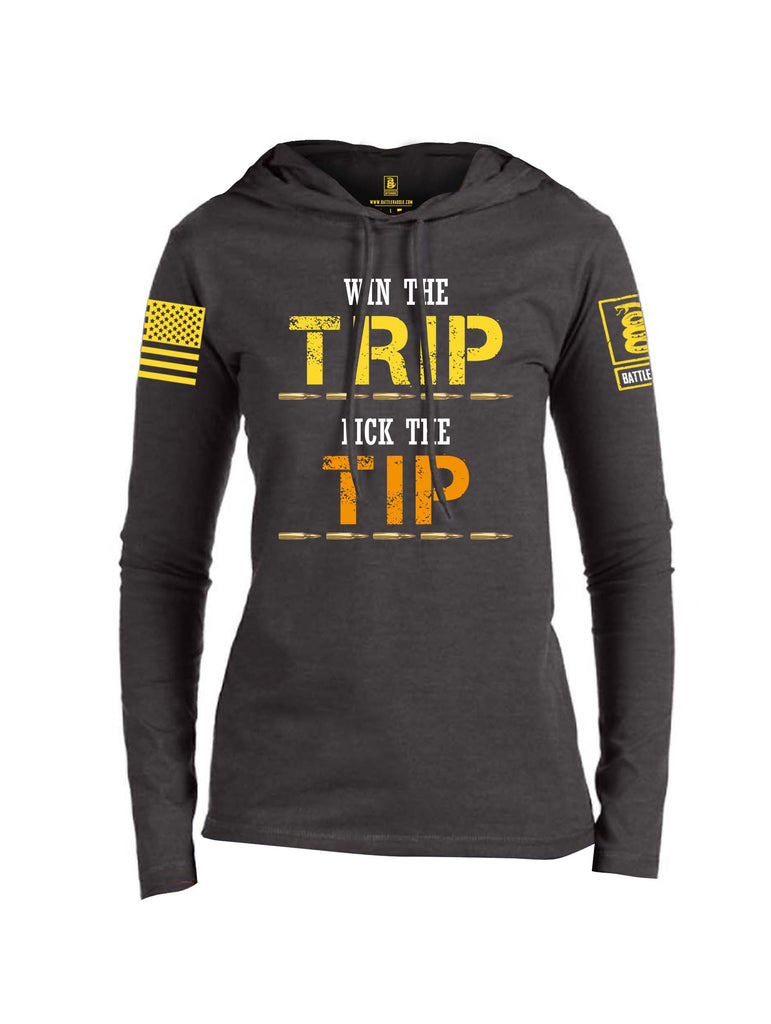 Battleraddle Win The Trip Lick The Tip Yellow Sleeve Print Womens Thin Cotton Lightweight Hoodie