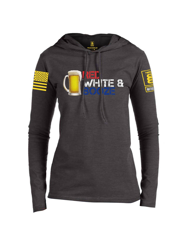 Battleraddle Red White & Booze Yellow Sleeve Print Womens Thin Cotton Lightweight Hoodie shirt|custom|veterans|Apparel-Womens Hoodie-Cotton