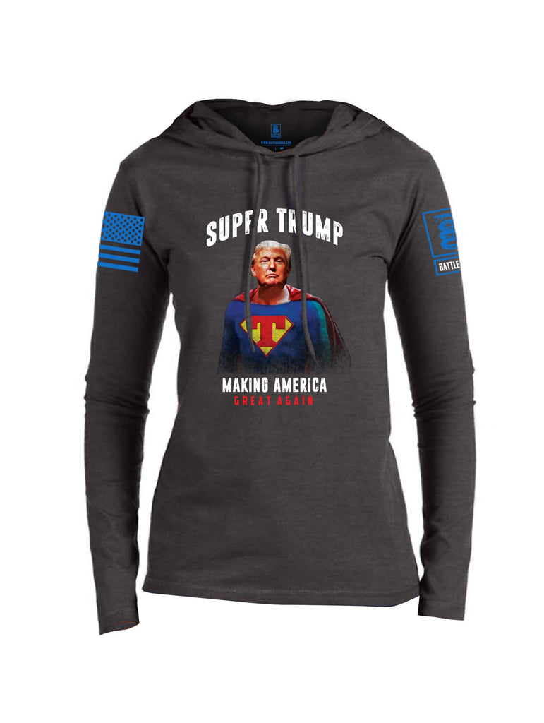 Battleraddle Super Trump Making America Great Again Blue Sleeve Print Womens Thin Cotton Lightweight Hoodie