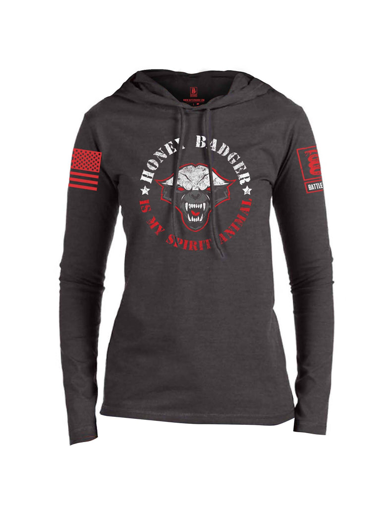 Battleraddle Honey Badger Is My Spirit Animal Red Sleeve Print Womens Thin Cotton Lightweight Hoodie shirt|custom|veterans|Apparel-Womens Hoodie-Cotton