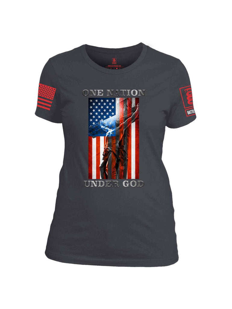 Battleraddle One Nation Under God Red Sleeve Print Womens Cotton Crew Neck T Shirt shirt|custom|veterans|Apparel-Womens T Shirt-cotton