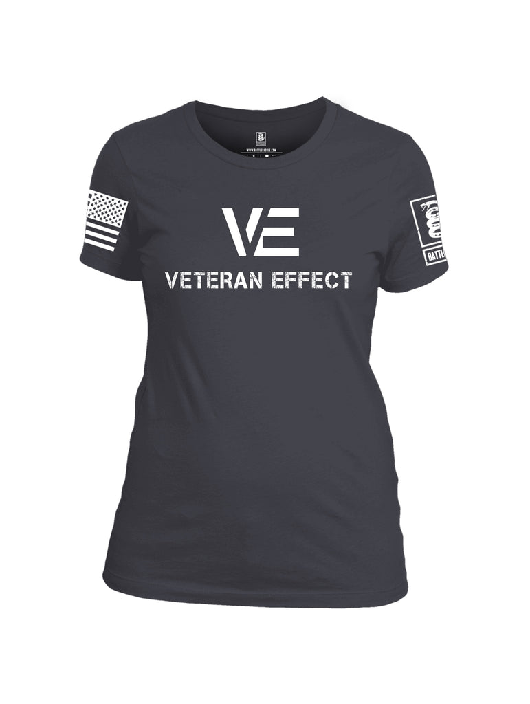 Battleraddle Veteran Effect White Sleeve Print Womens Cotton Crew Neck T Shirt