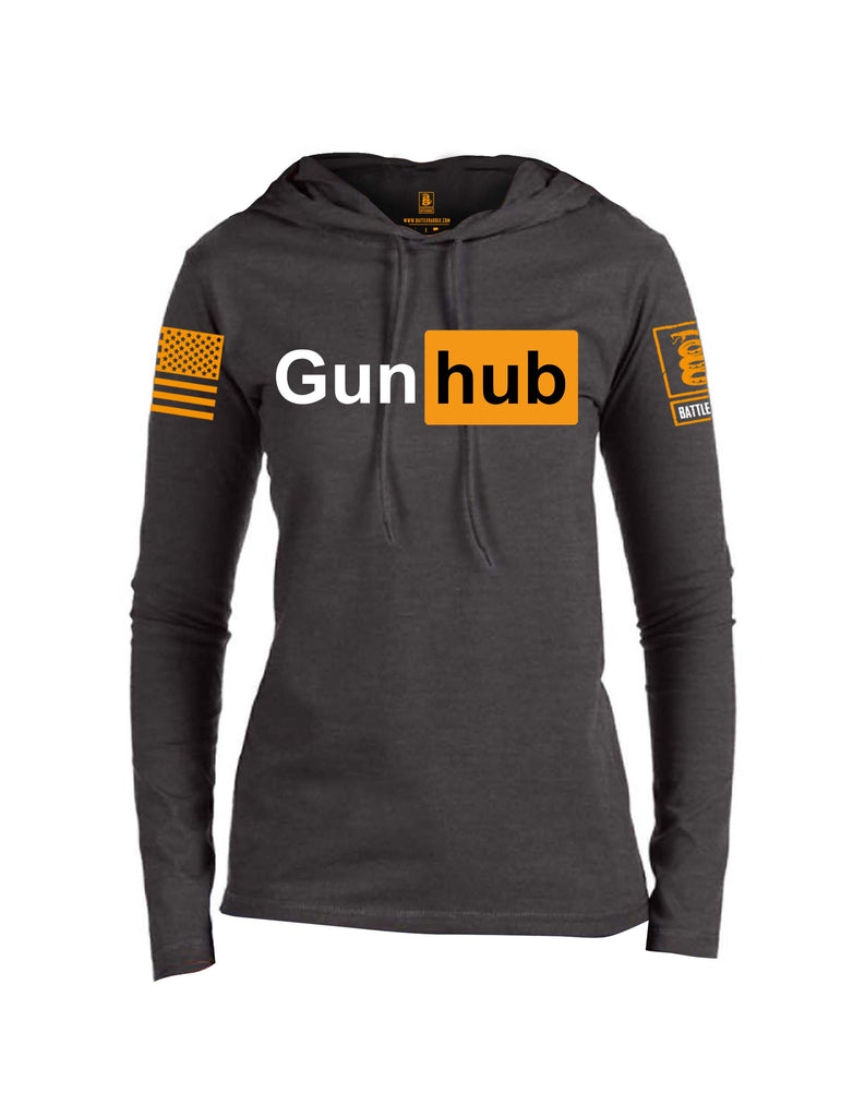 Battleraddle Gun Hub Orange Sleeve Print Womens Thin Cotton Lightweight Hoodie