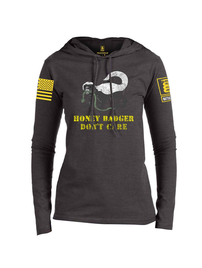 Battleraddle Honey Badger Dont Care Yellow Sleeve Print Womens Thin Cotton Lightweight Hoodie shirt|custom|veterans|Apparel-Womens Hoodie-Cotton