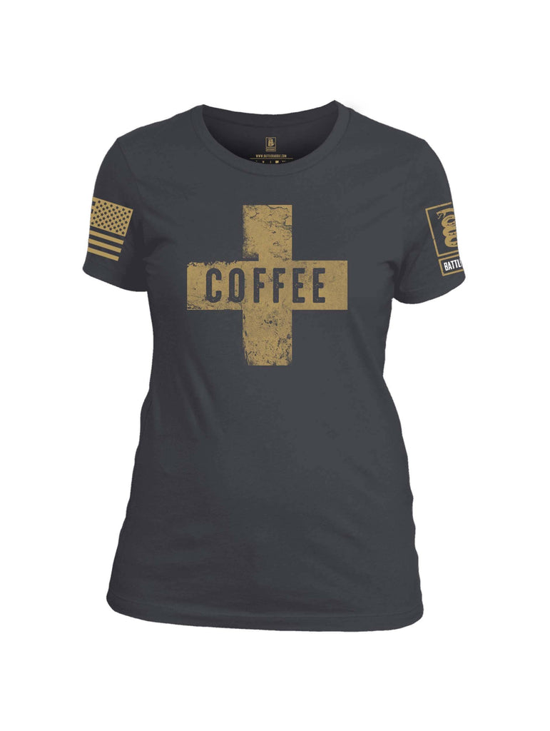 Battleraddle Coffee Cross Brass Sleeve Print Womens Cotton Crew Neck T Shirt shirt|custom|veterans|Apparel-Womens T Shirt-cotton