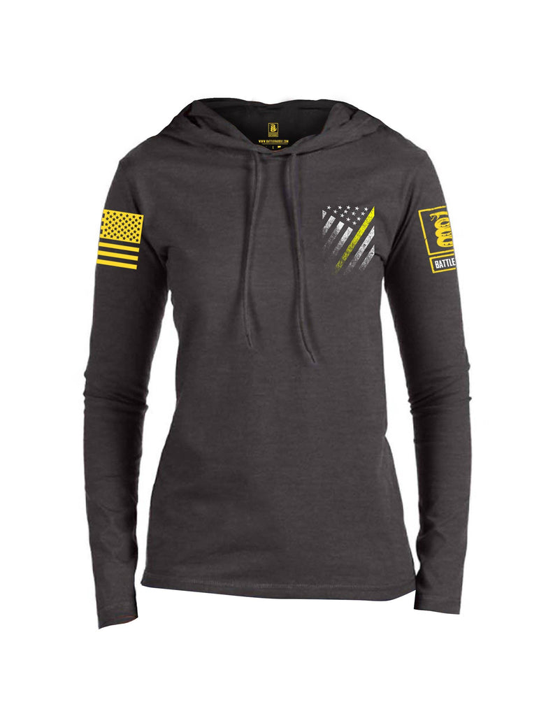 Battleraddle USA Yellow Thin Line Series Flag Yellow Sleeve Print Womens Thin Cotton Lightweight Hoodie shirt|custom|veterans|Apparel-Womens Hoodie-Cotton