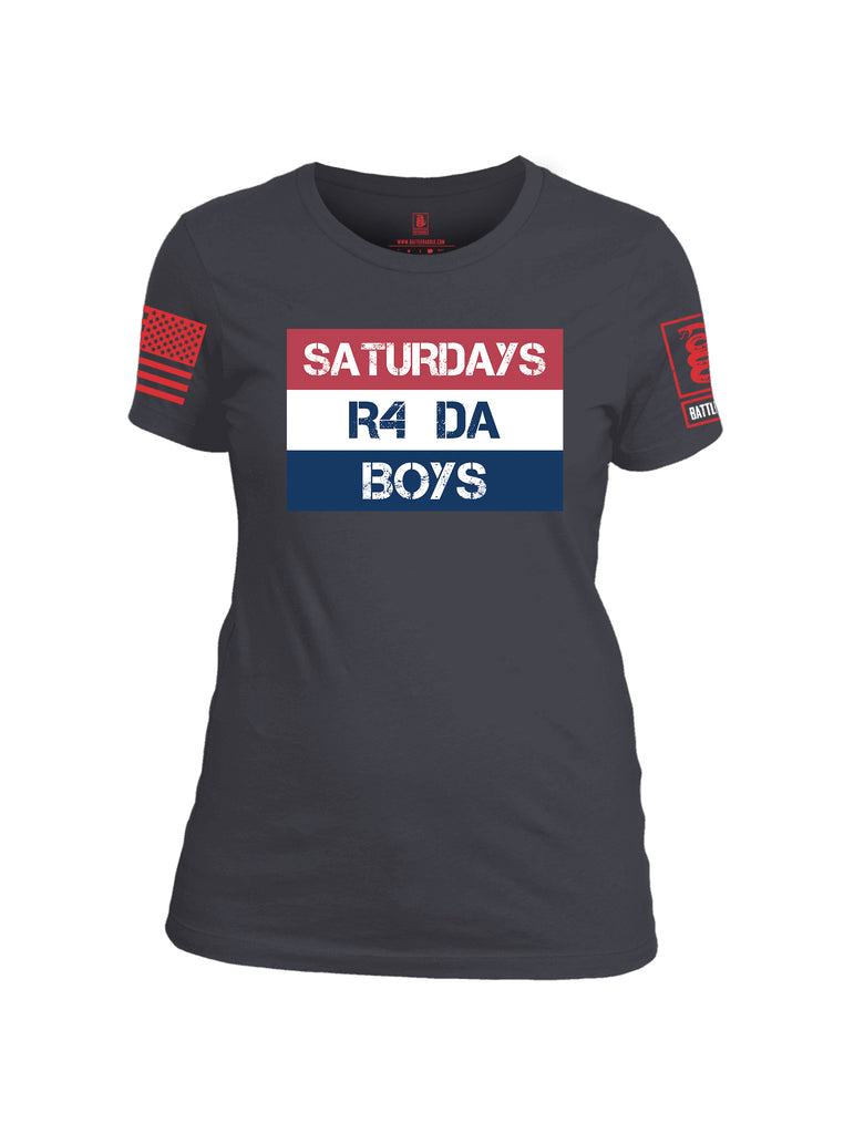 Battleraddle Saturdays R4 Da Boys Red Sleeve Print Womens Cotton Crew Neck T Shirt